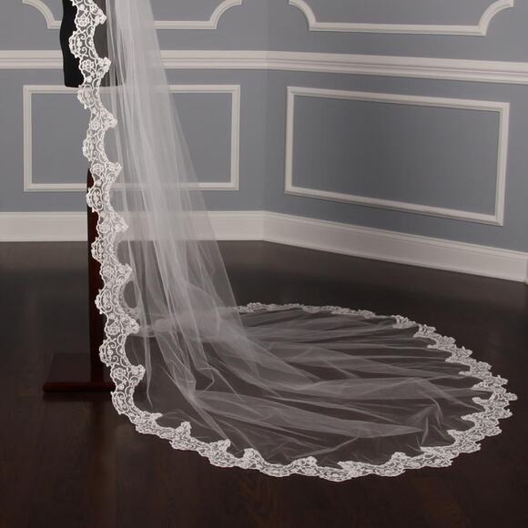 ST PUCCHI M1295 Diamond White Silver Chapel  Long Bridal Wedding Veil